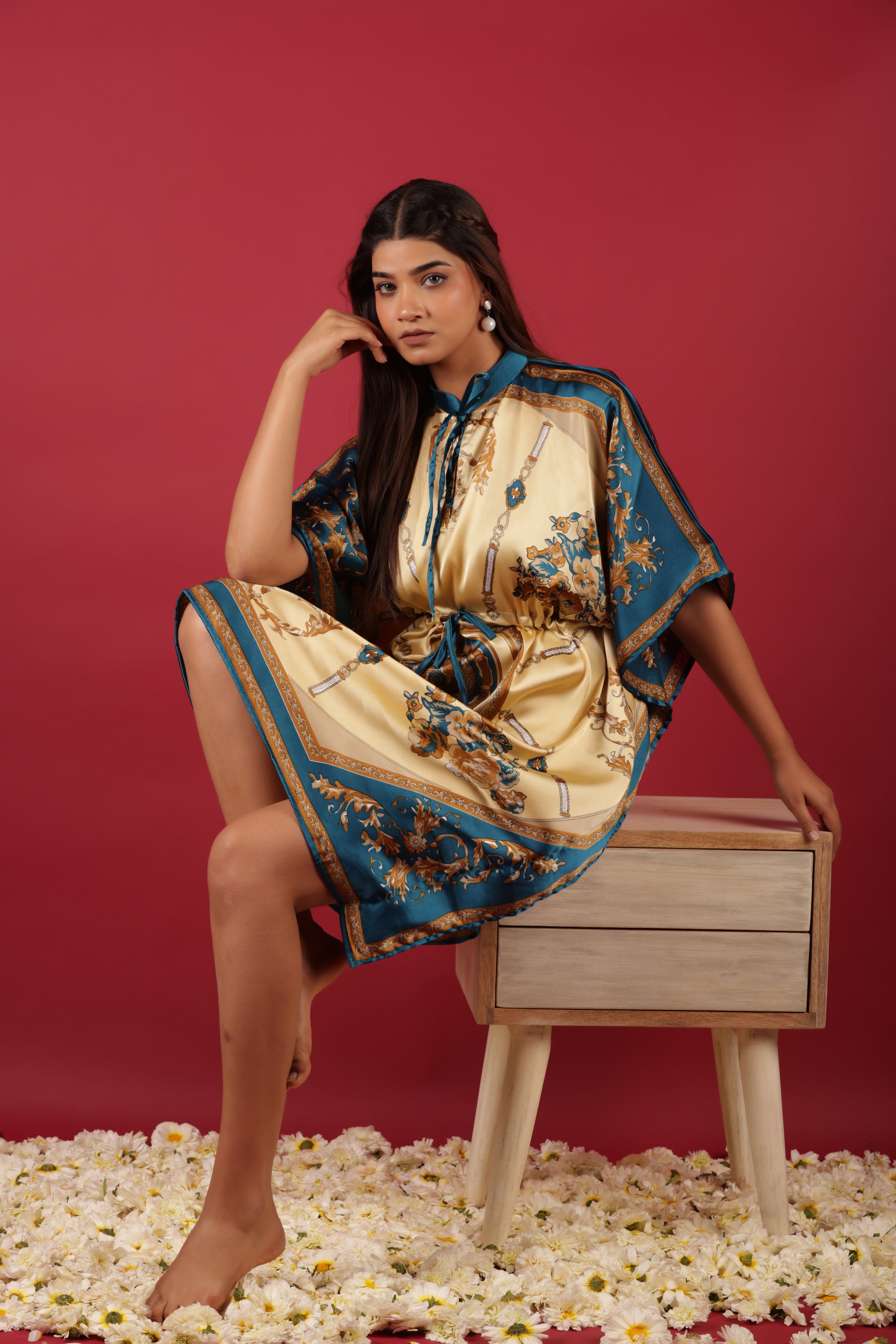 Satin Elegant Maxi Kaftan Short Summer Dress