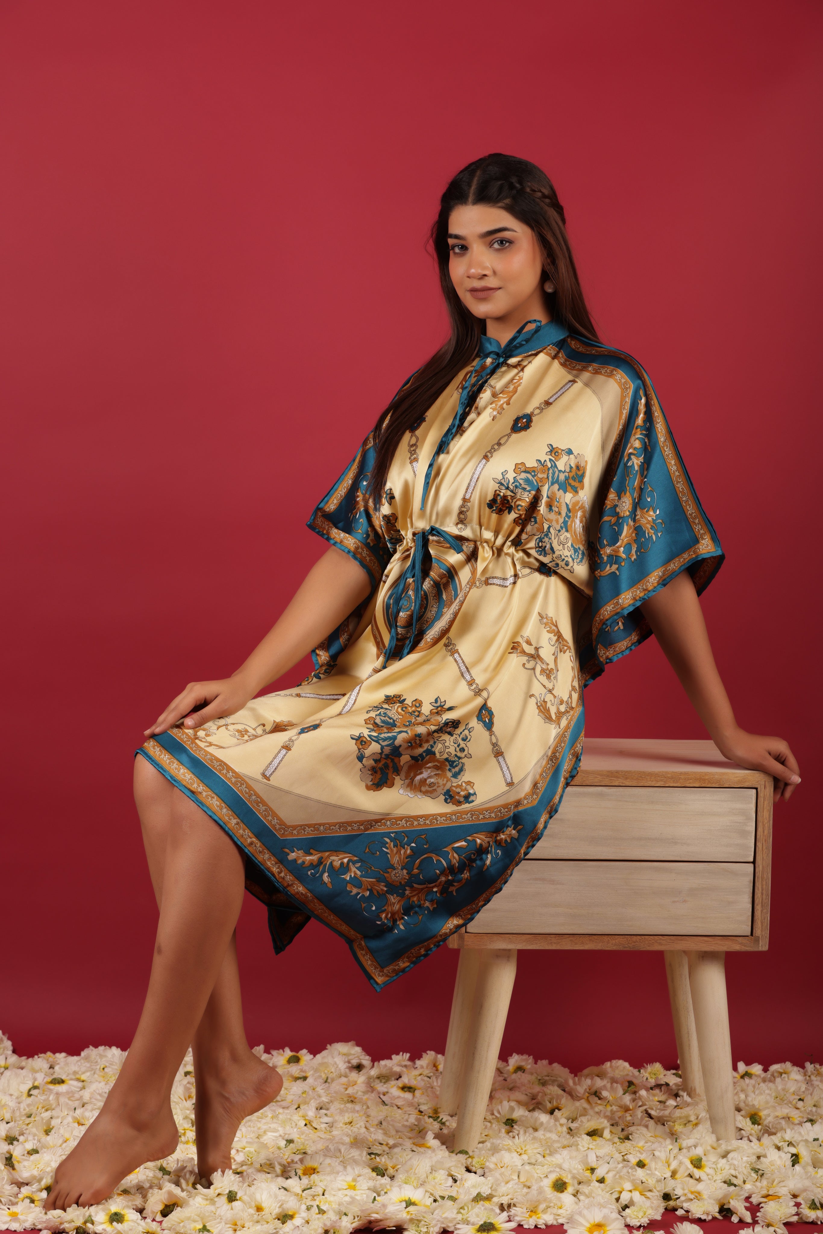 Satin Elegant Maxi Kaftan Short Summer Dress