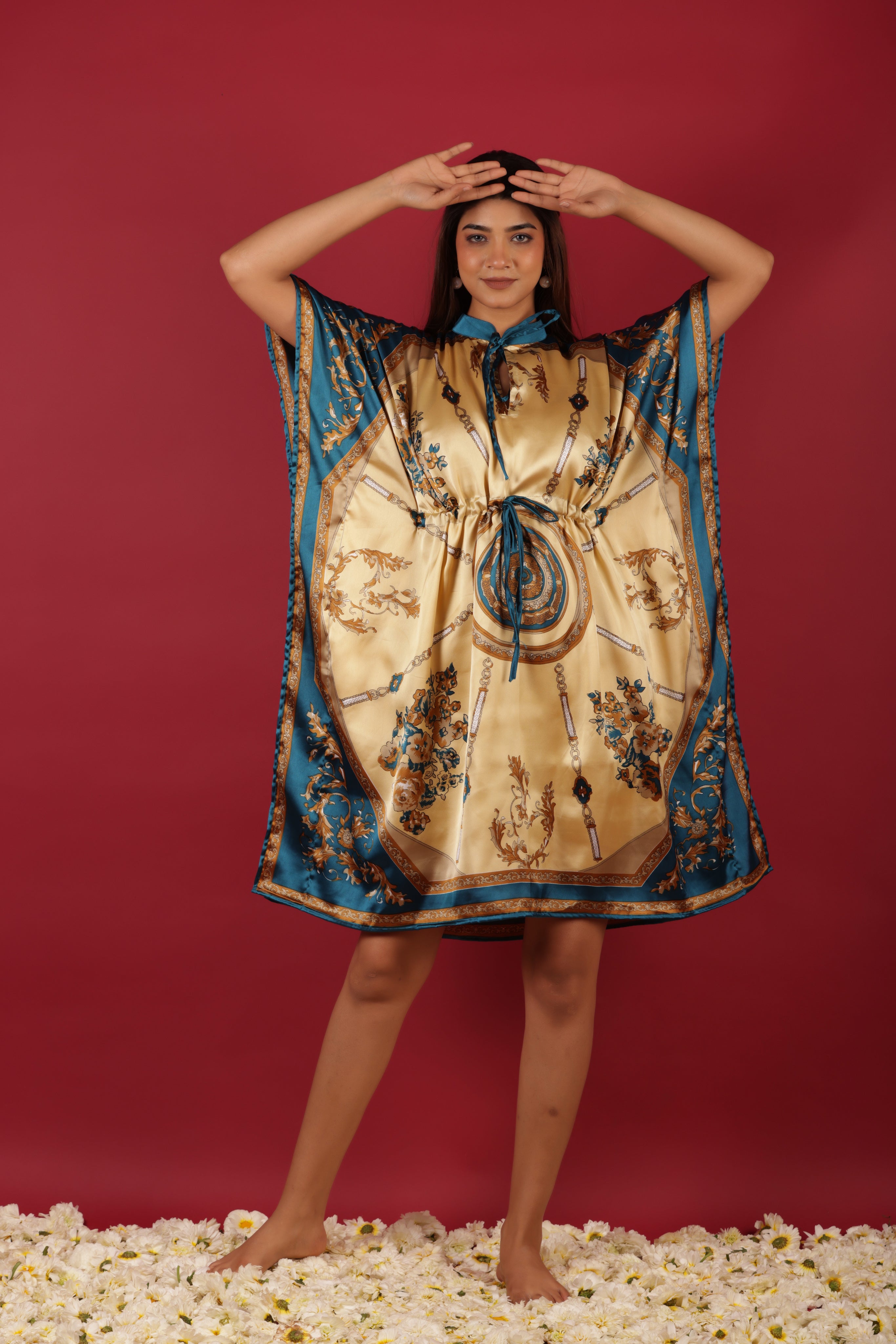 Satin Elegant Maxi Kaftan Short Summer Dress