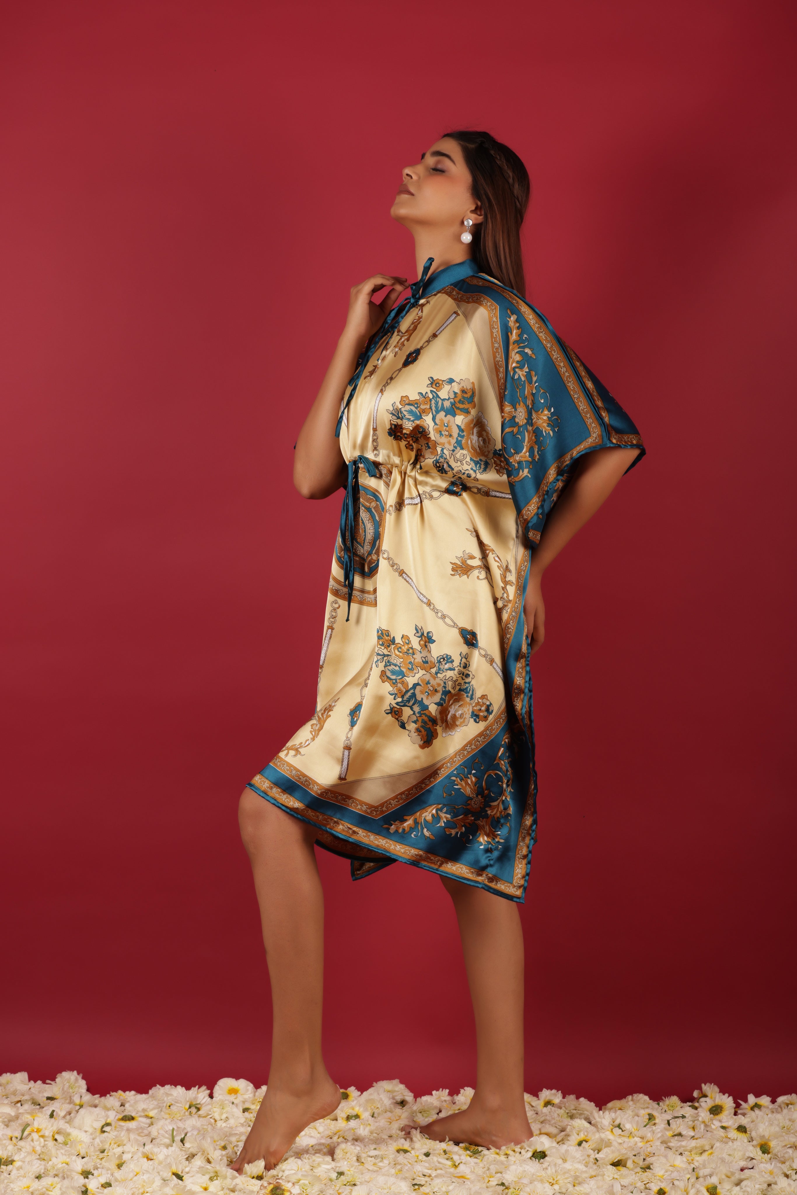 Satin Elegant Maxi Kaftan Short Summer Dress
