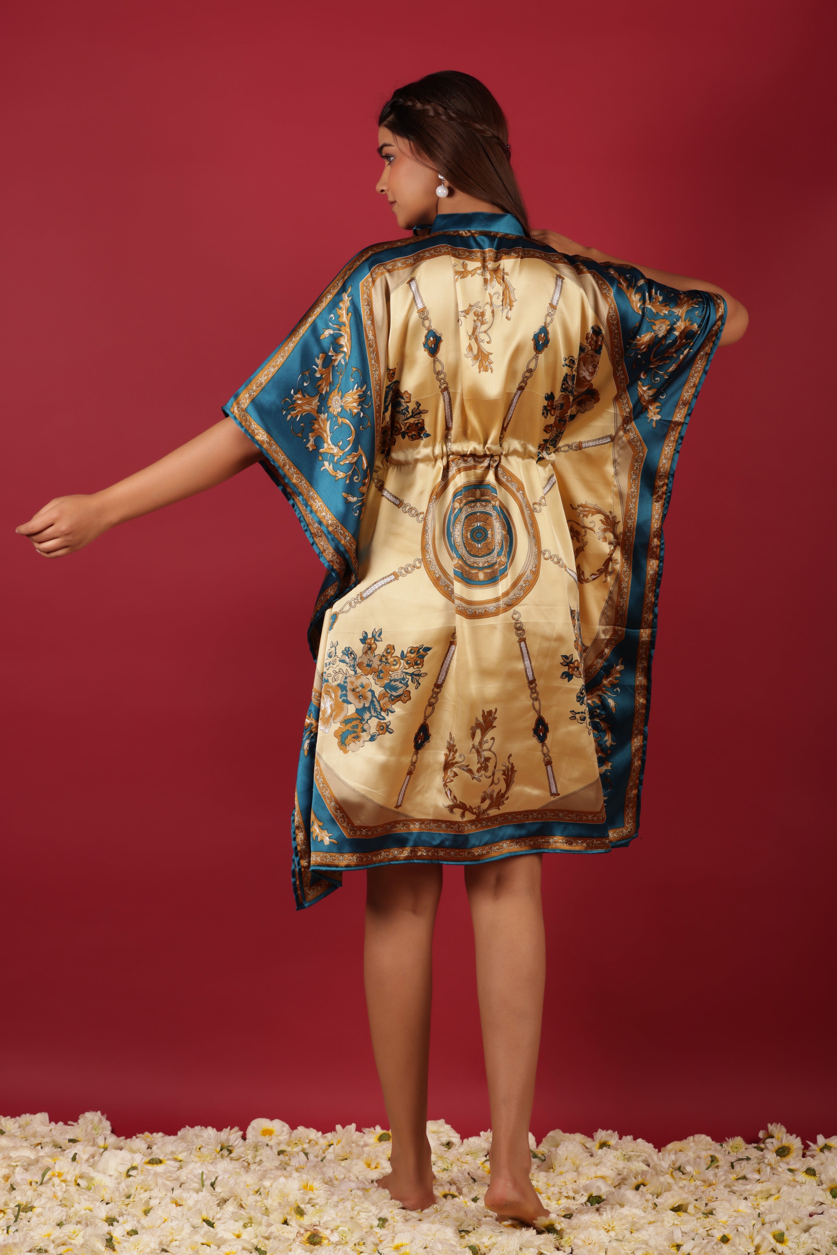 Satin Elegant Maxi Kaftan Short Summer Dress