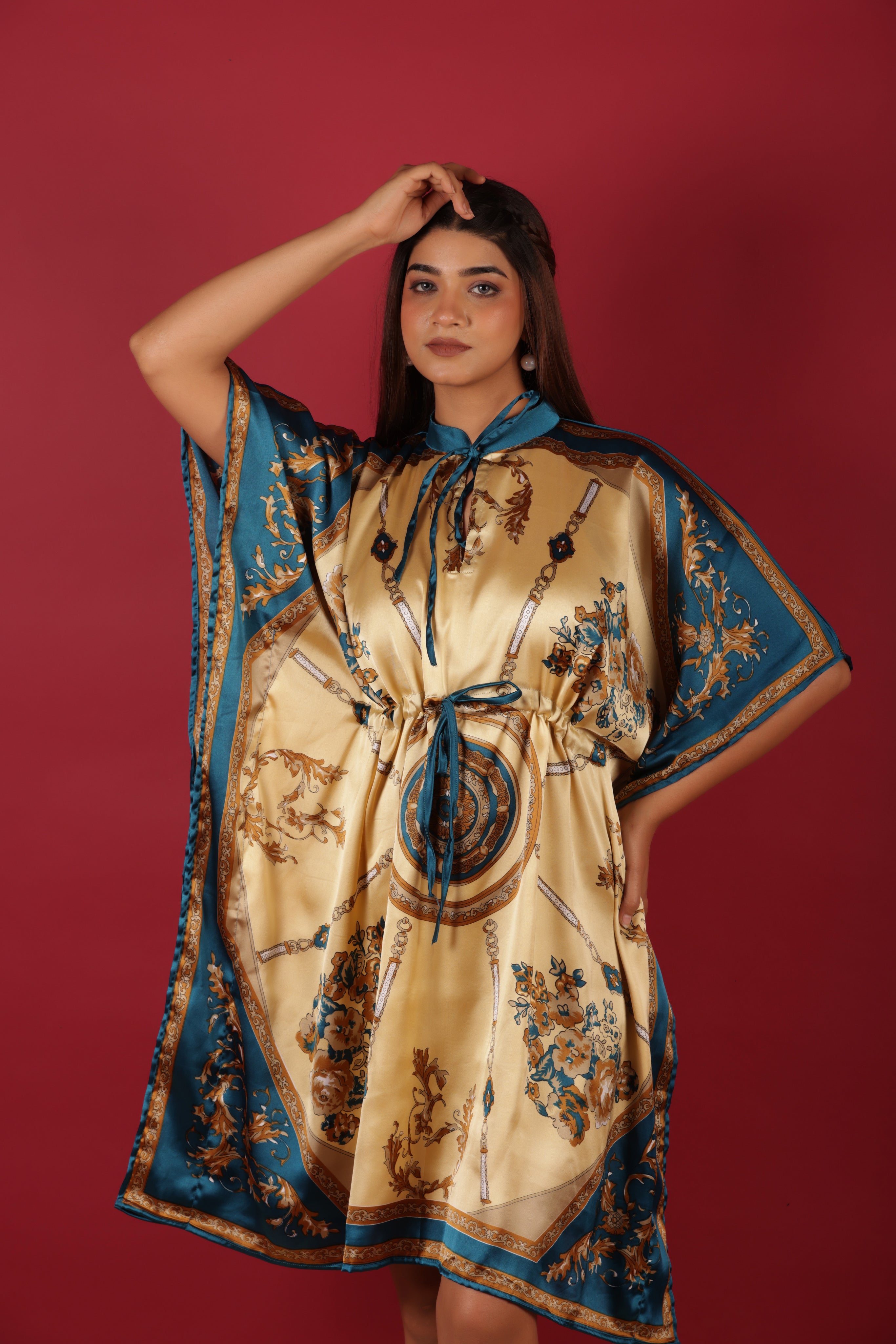 Satin Elegant Maxi Kaftan Short Summer Dress
