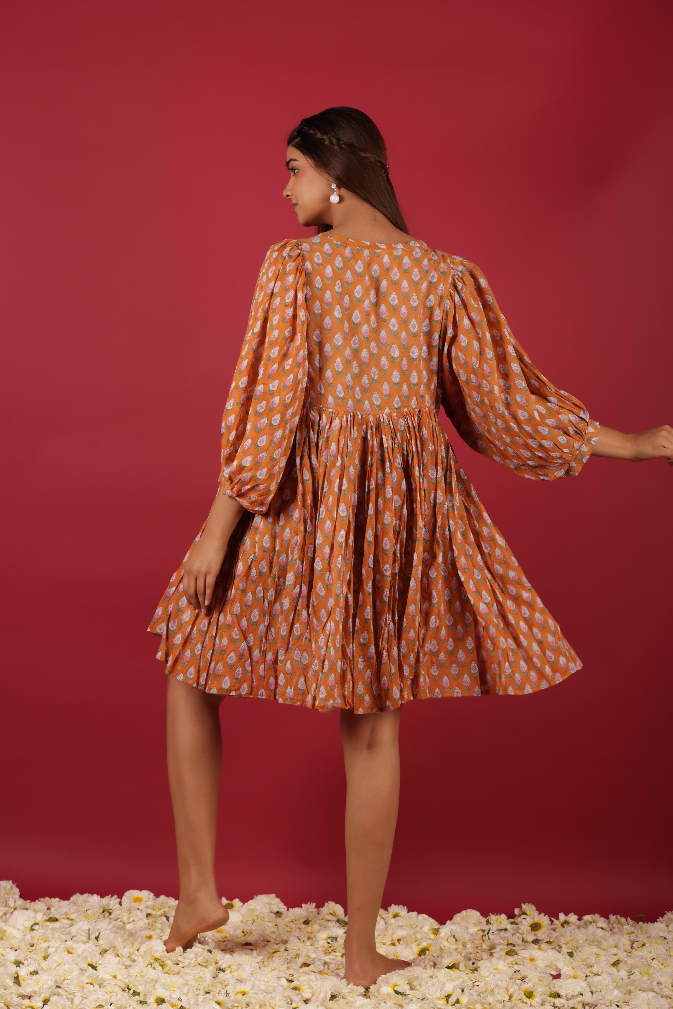 Floral Printed Cotton Short Summer Dress