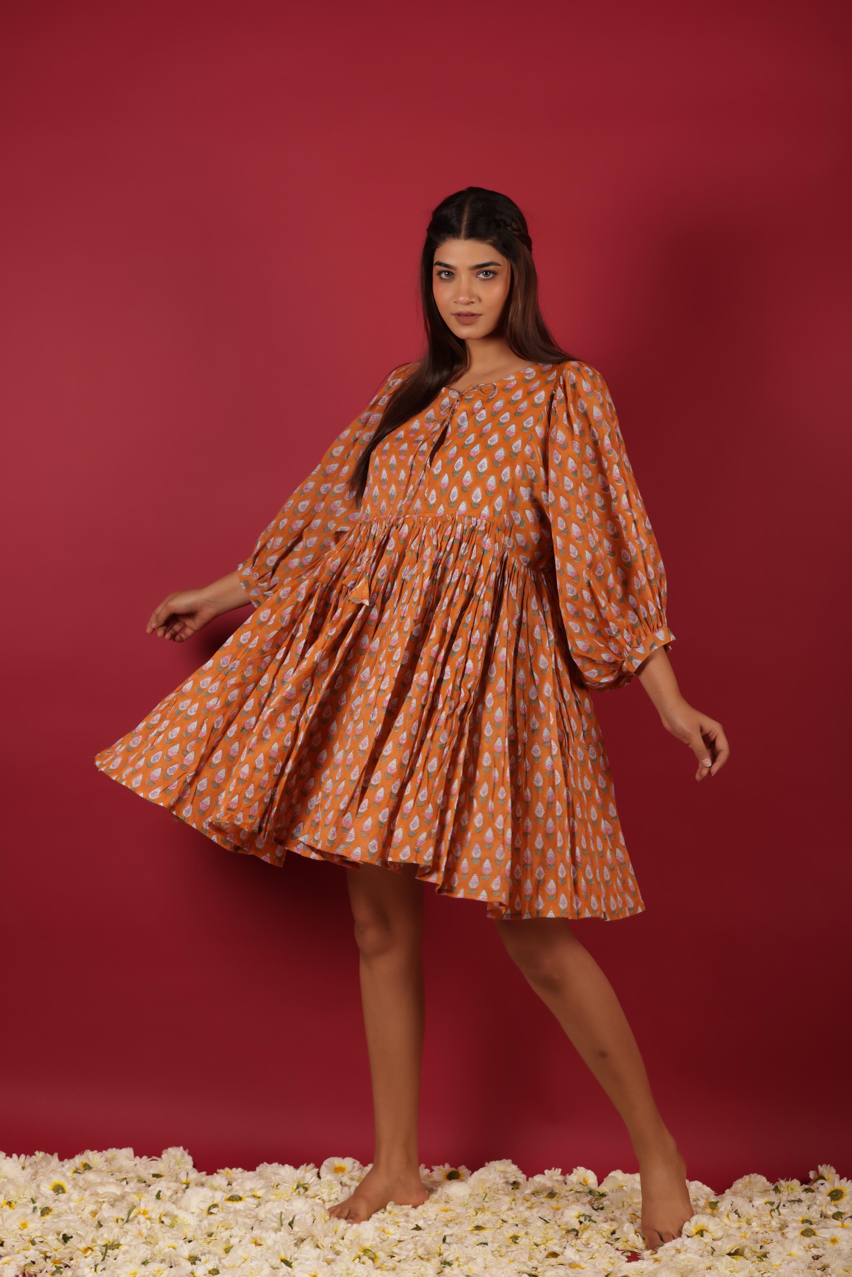 Floral Printed Cotton Short Summer Dress