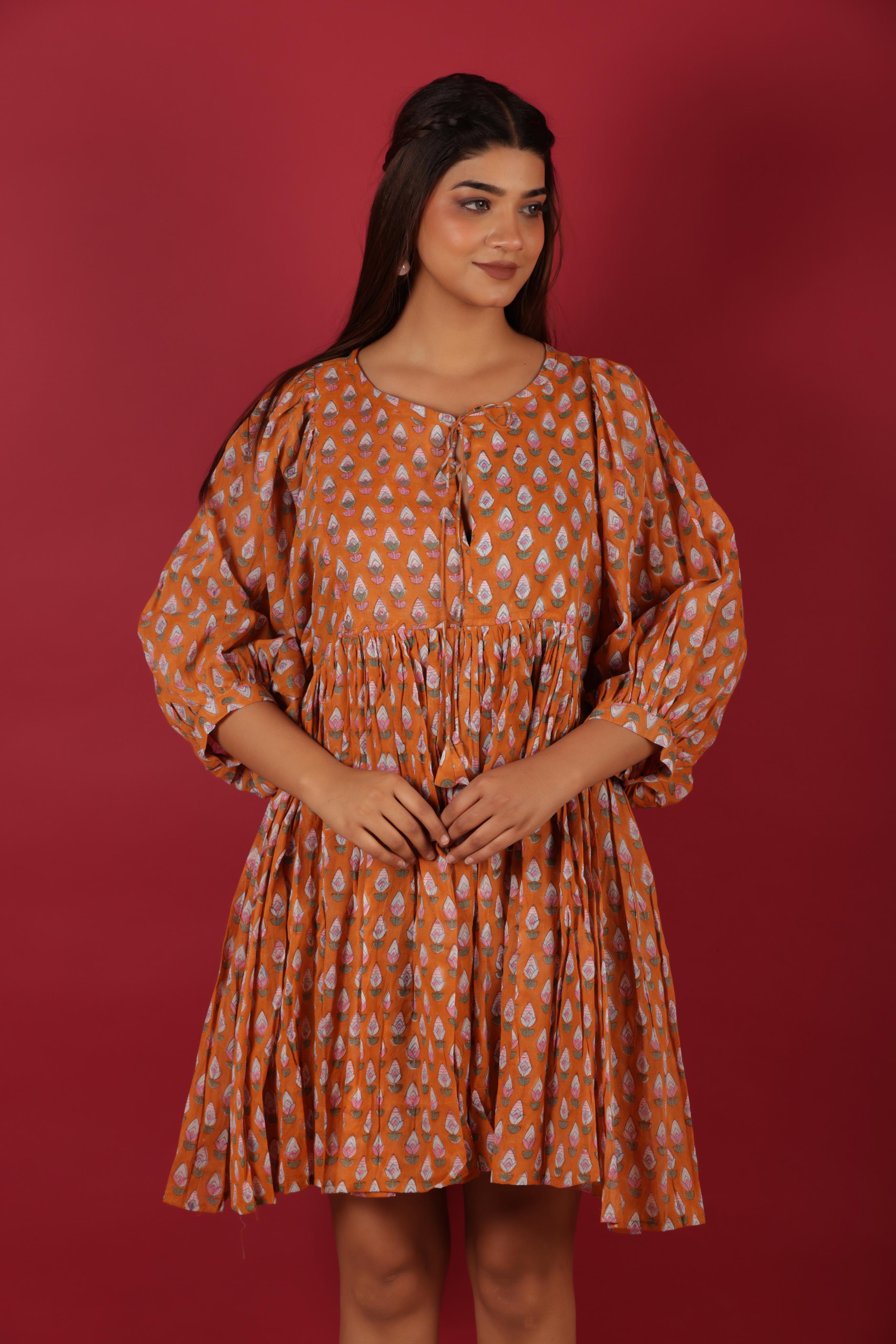 Floral Printed Cotton Short Summer Dress