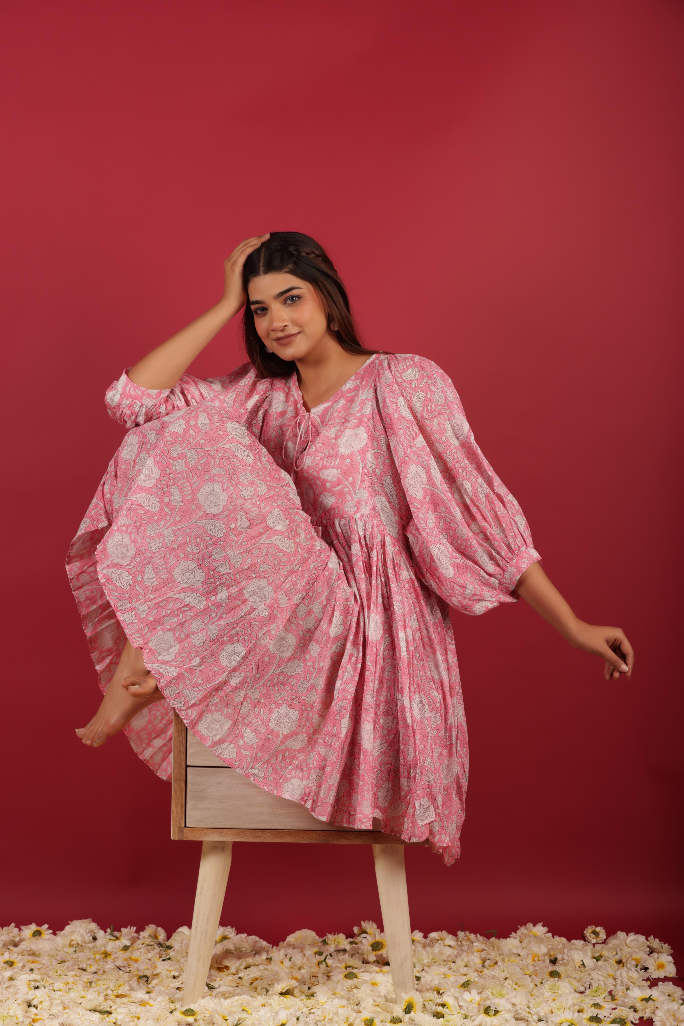 Pink Floral Dress For Her