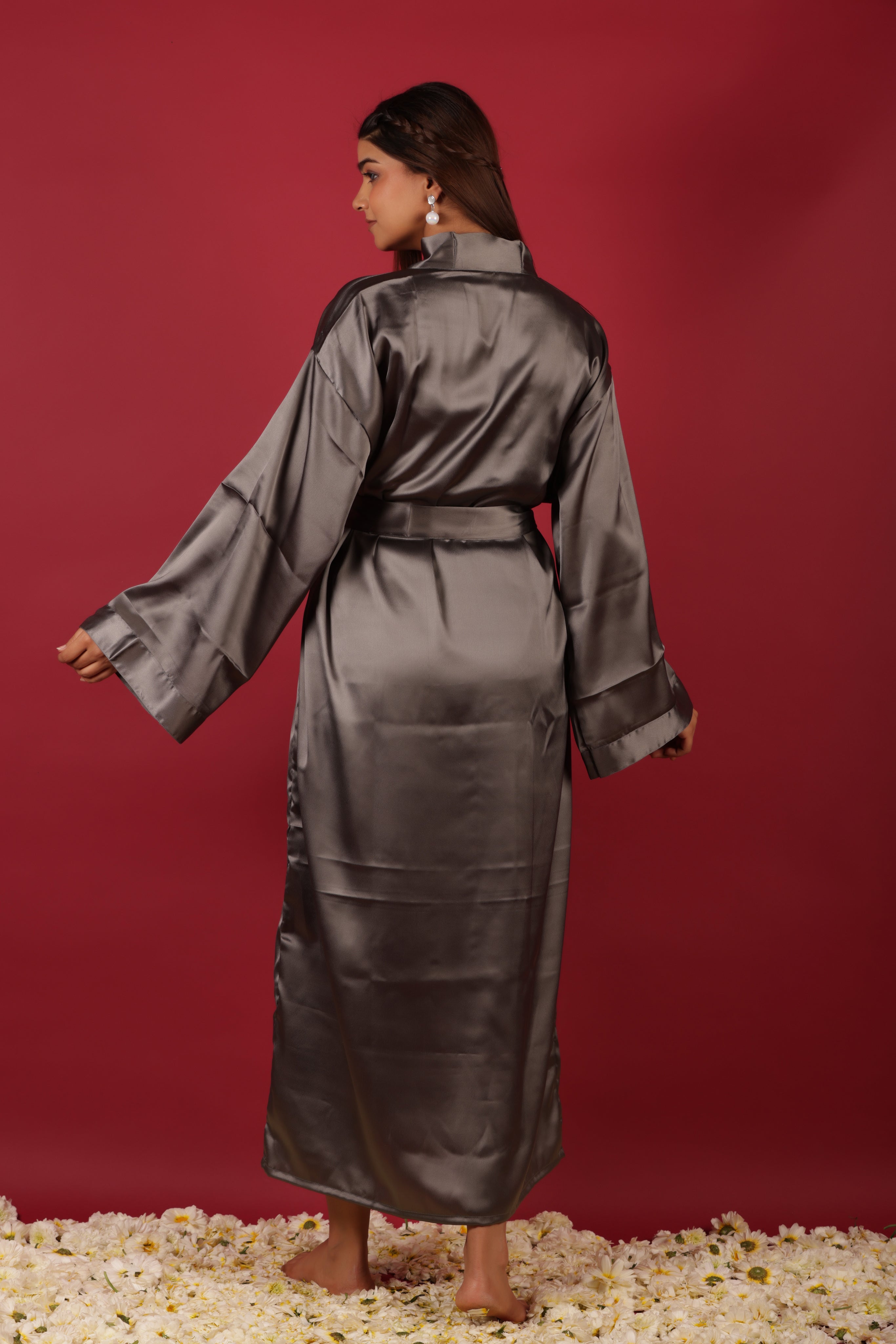 Beach Coverup Wrap Over Satin Kimono Jacket