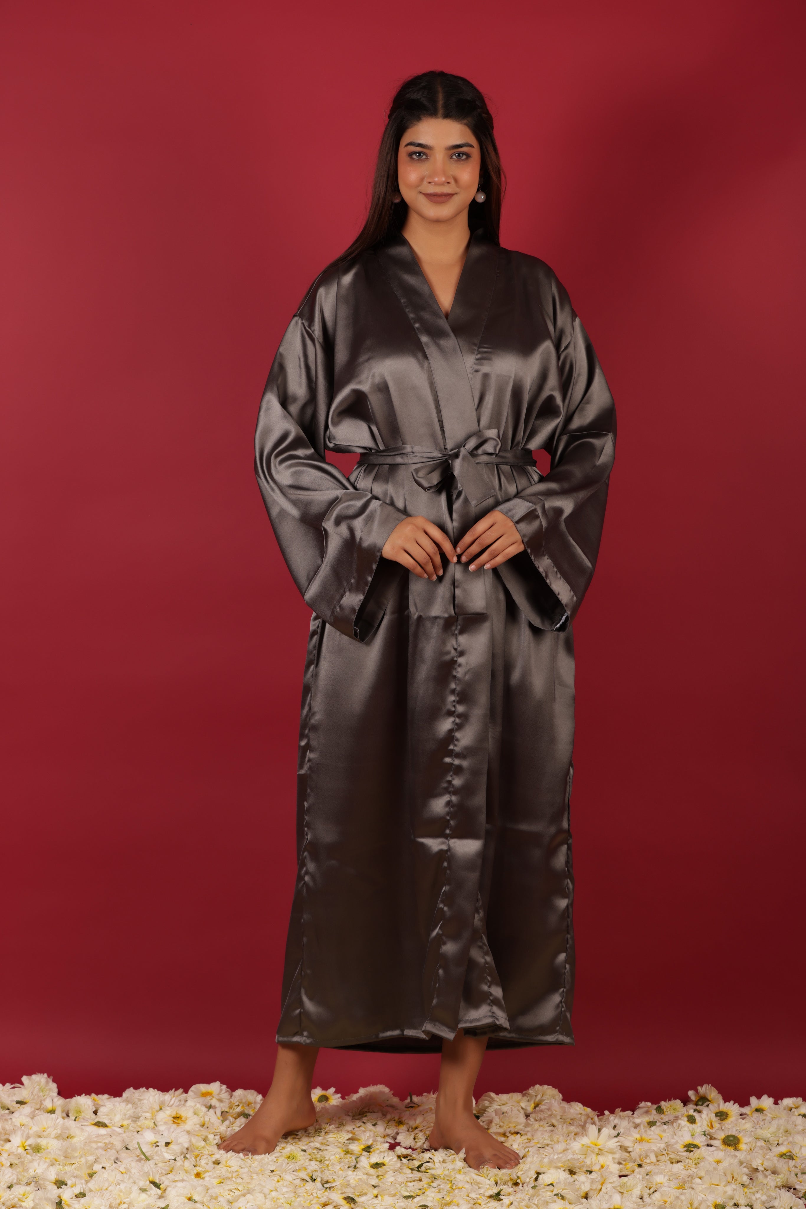 Beach Coverup Wrap Over Satin Kimono Jacket