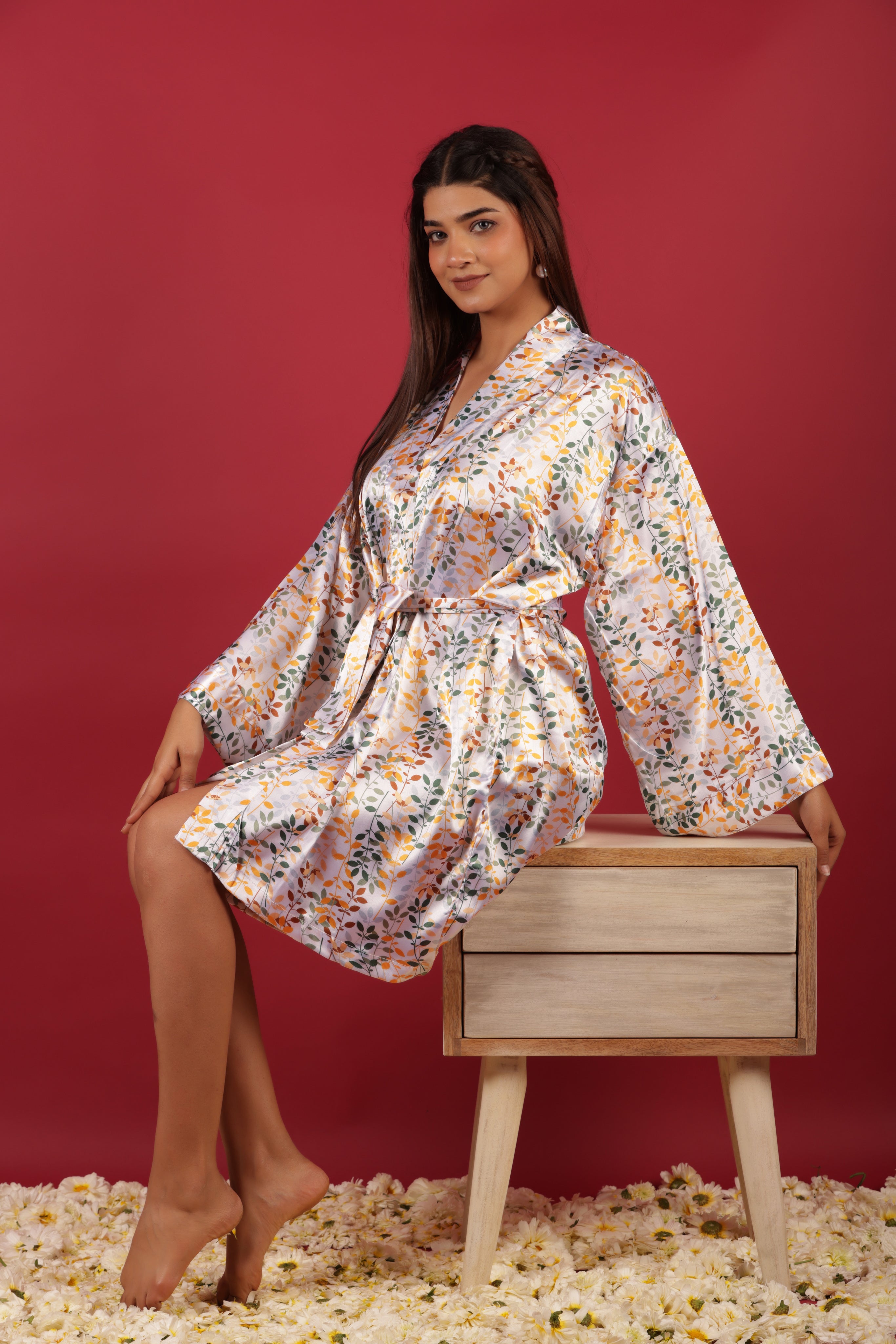 White Silky Satin Kimono Short Robe
