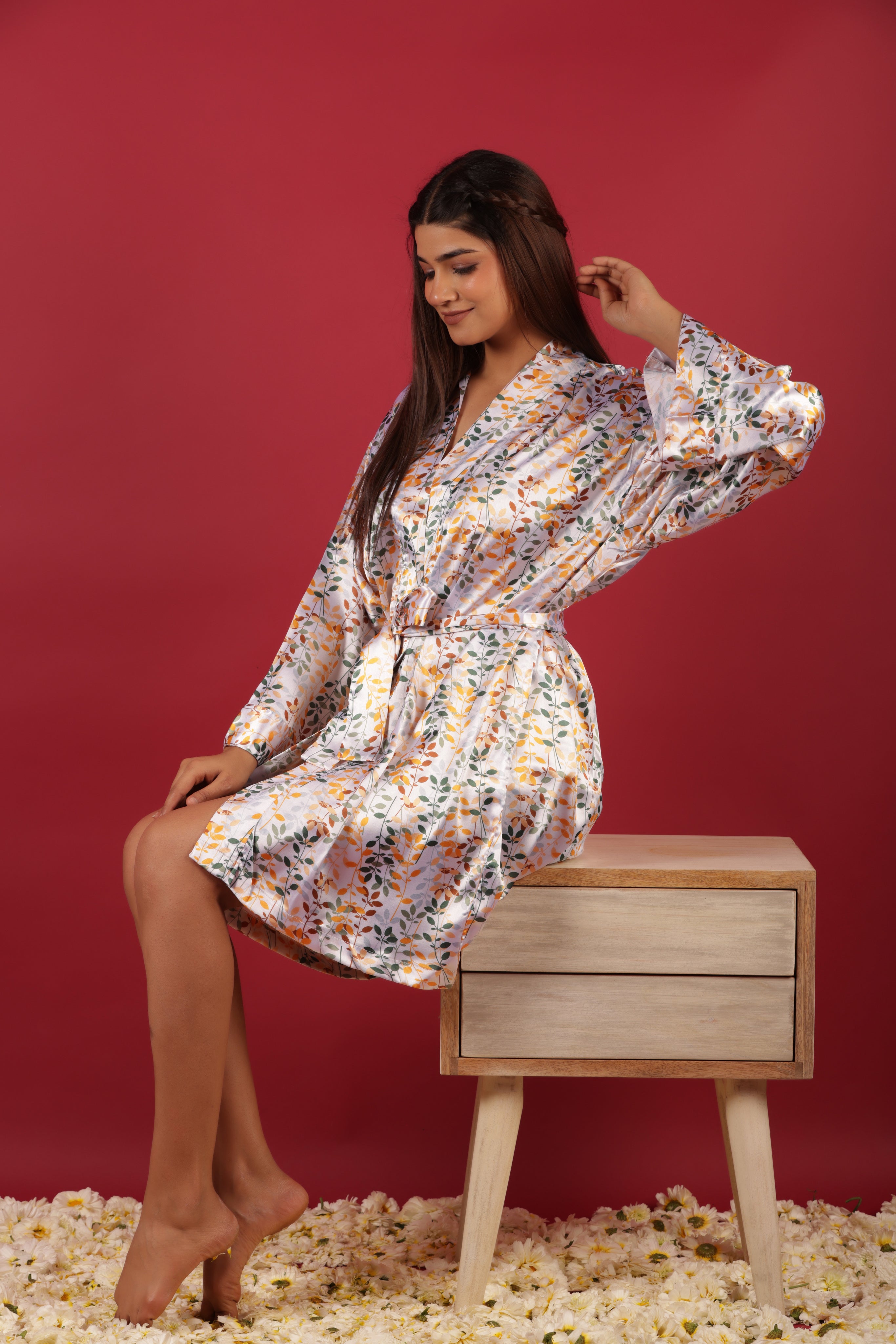 White Silky Satin Kimono Short Robe