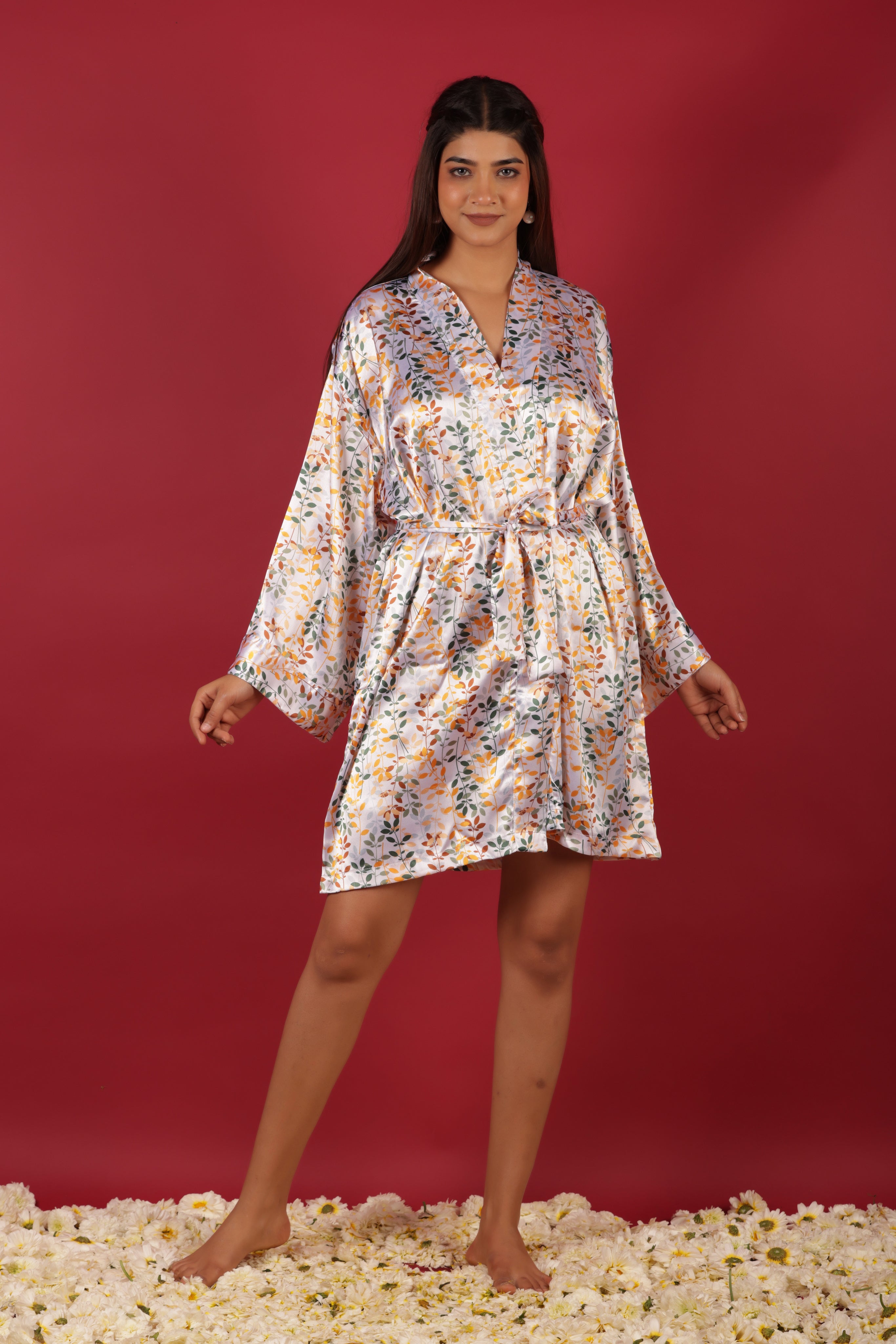 White Silky Satin Kimono Short Robe