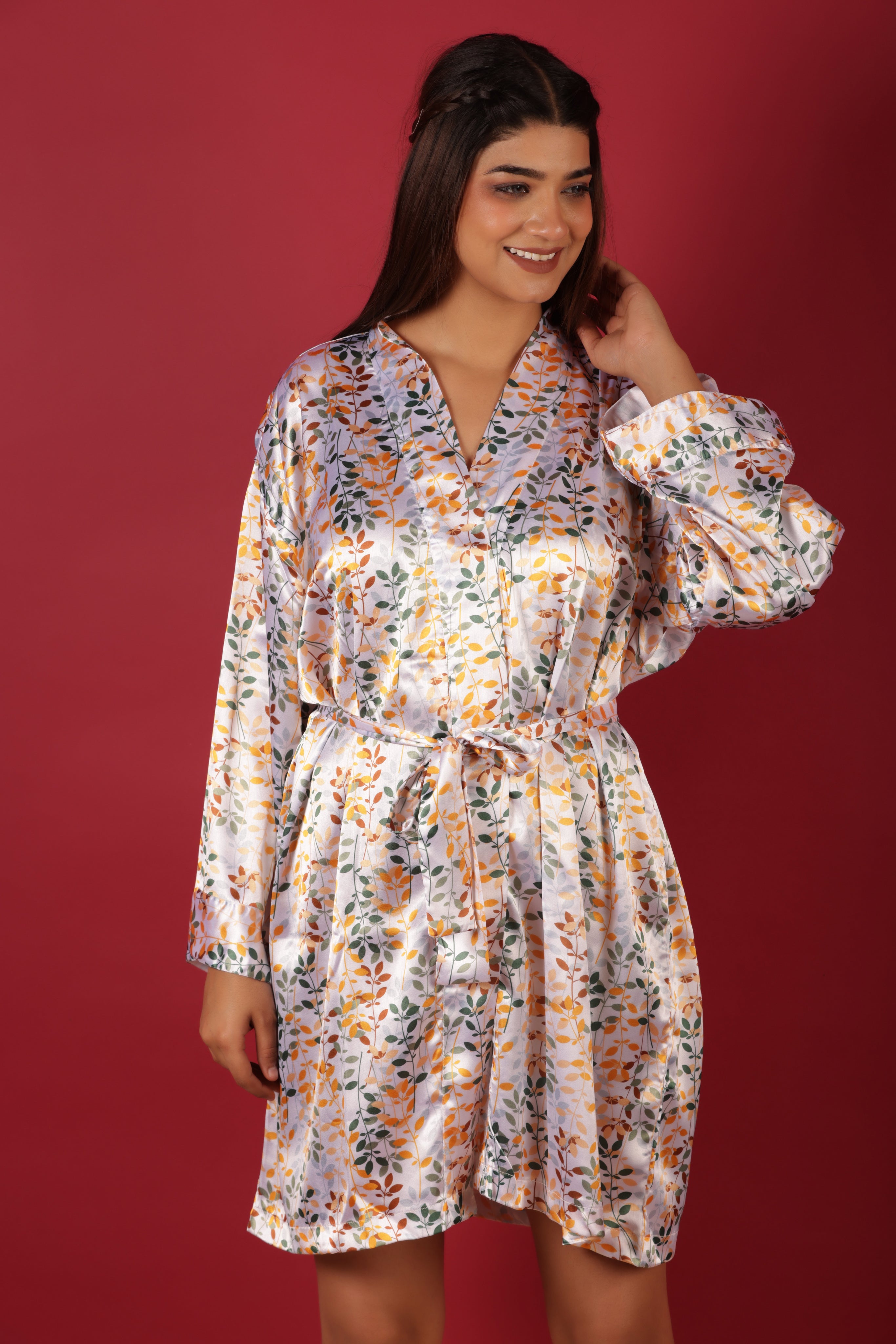 White Silky Satin Kimono Short Robe