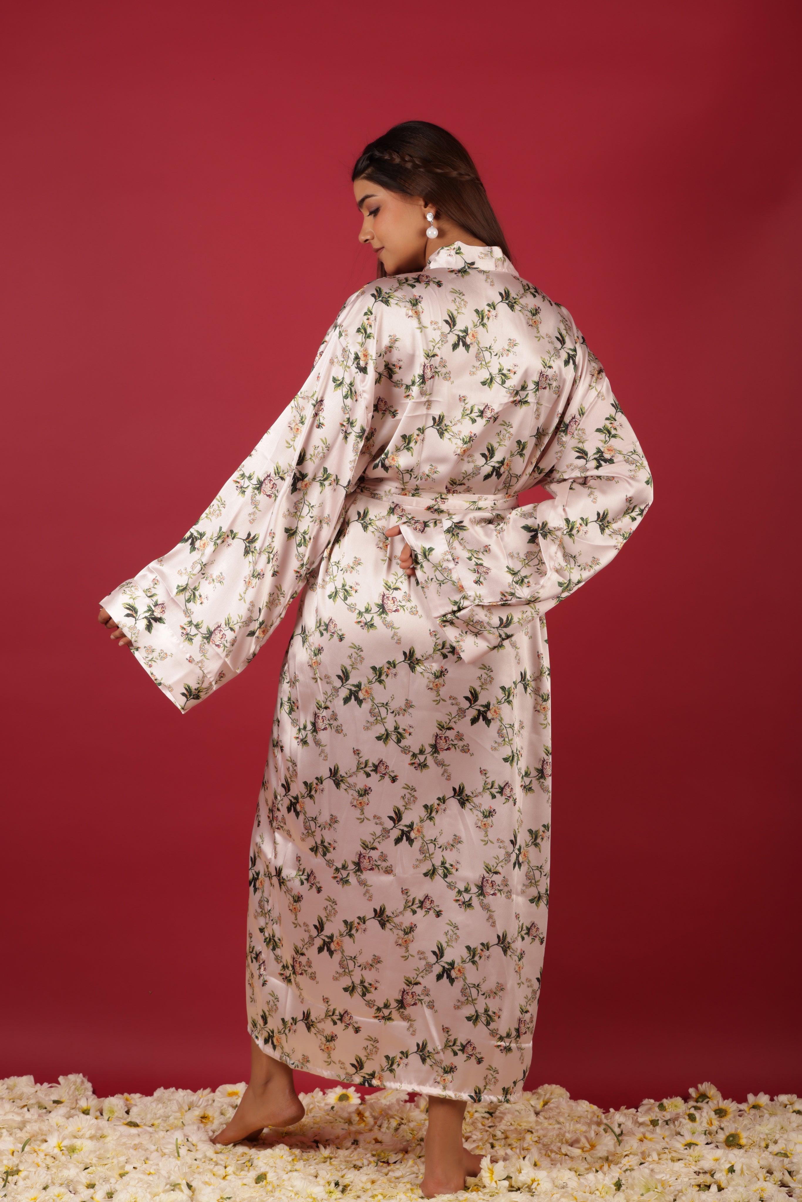 White Silky Satin Kimono Short Robe