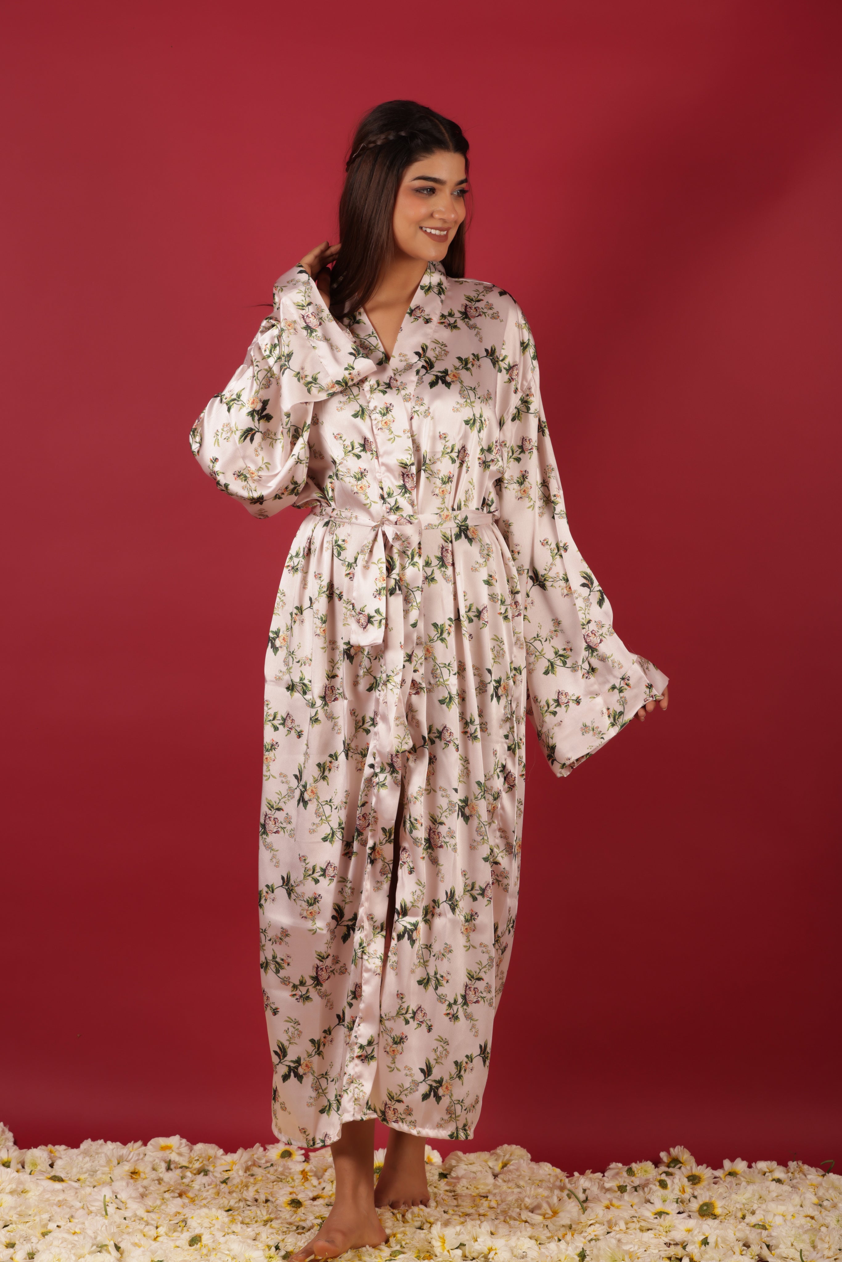 White Silky Satin Kimono Short Robe