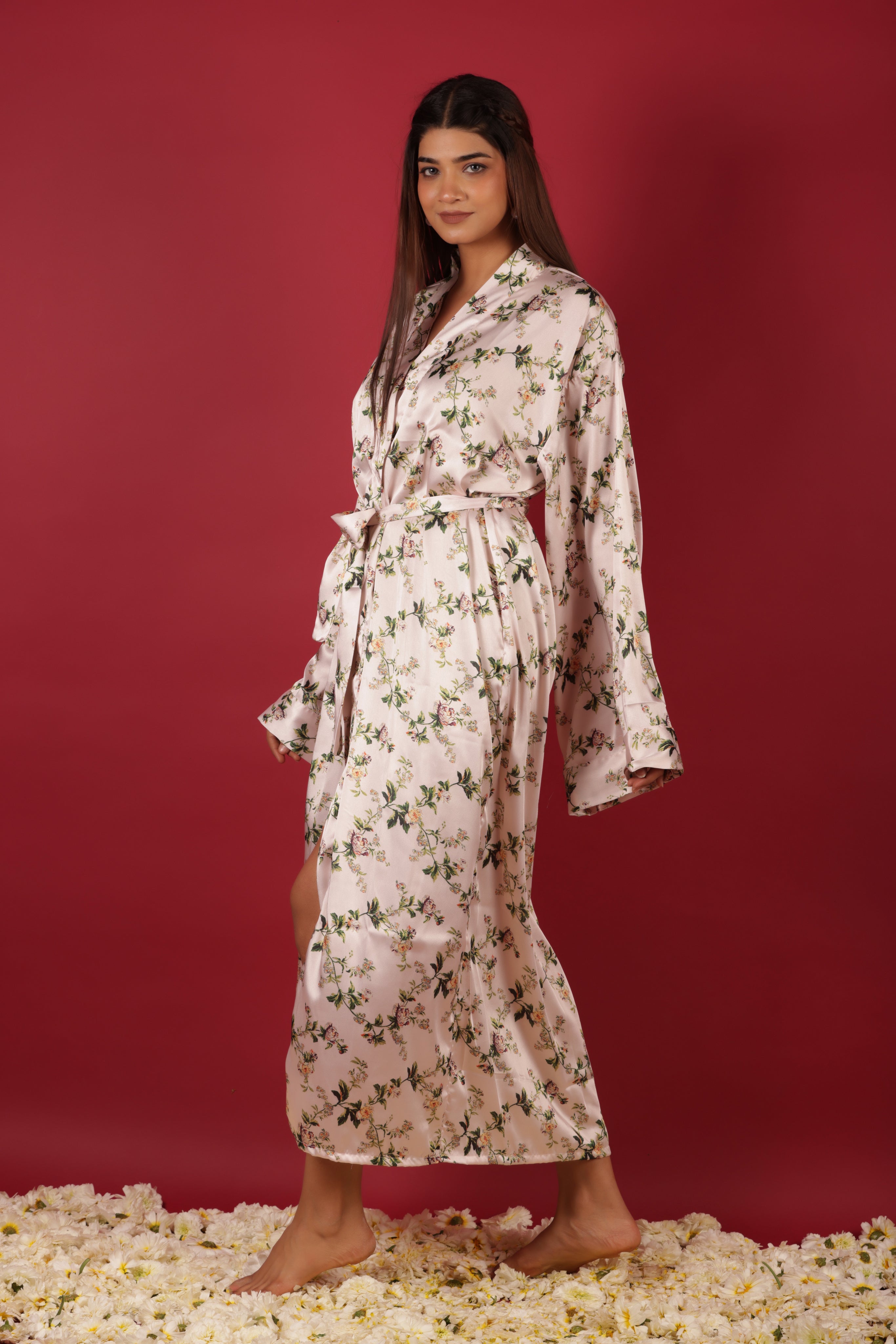 White Silky Satin Kimono Short Robe