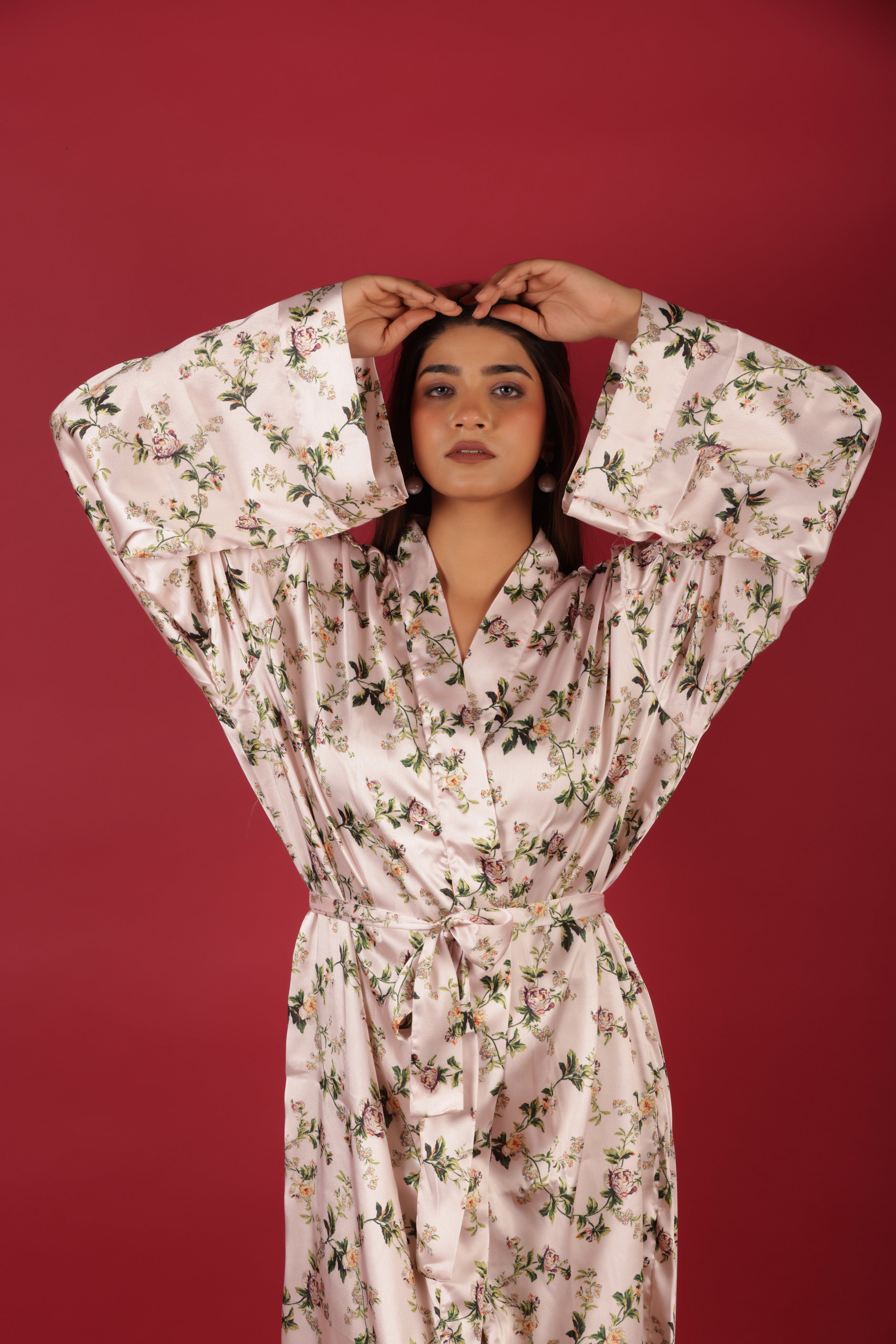 White Silky Satin Kimono Short Robe