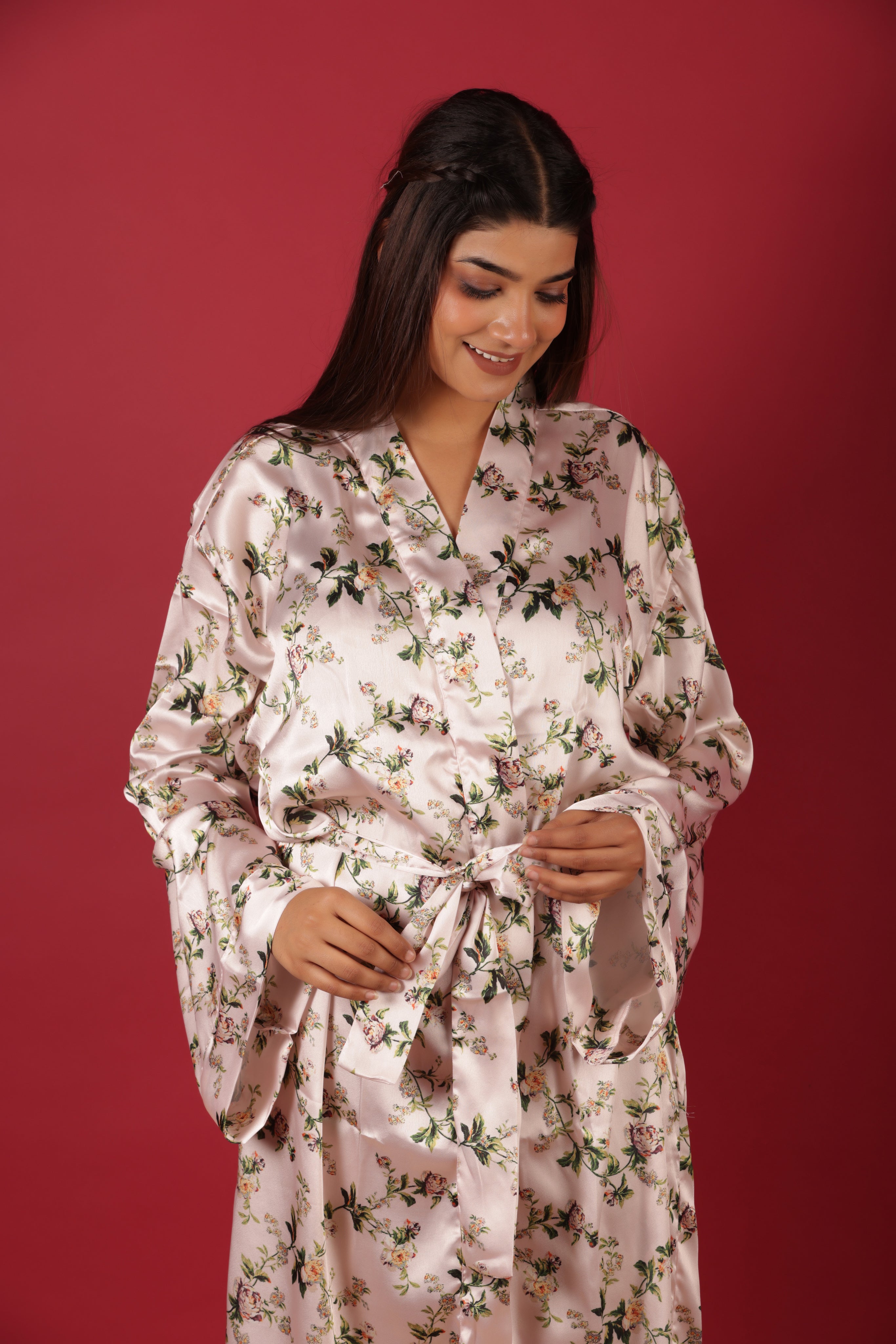 White Silky Satin Kimono Short Robe