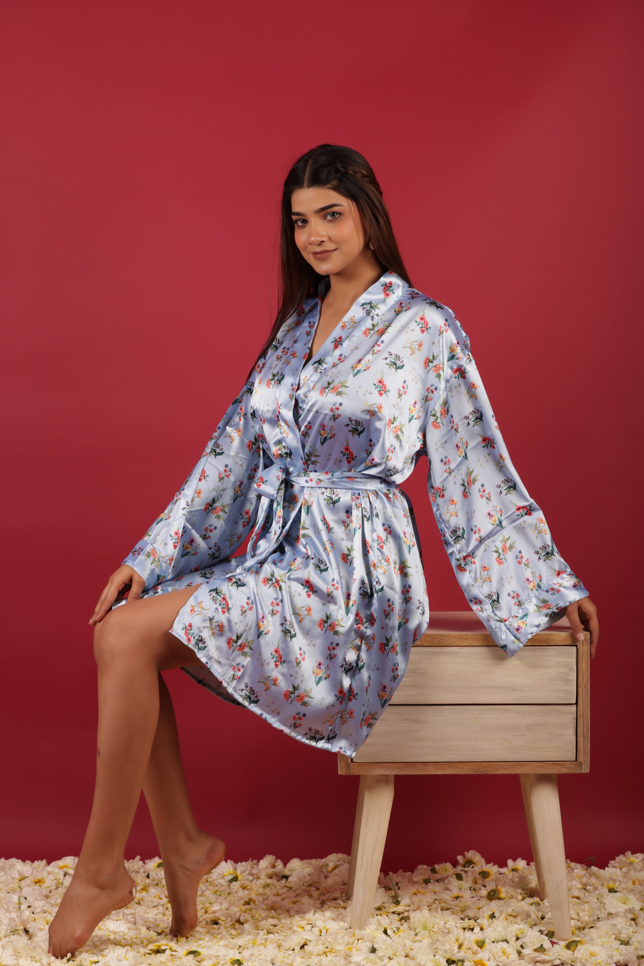 Satin Bridesmaid Robe Short Bridal Kimono Robe